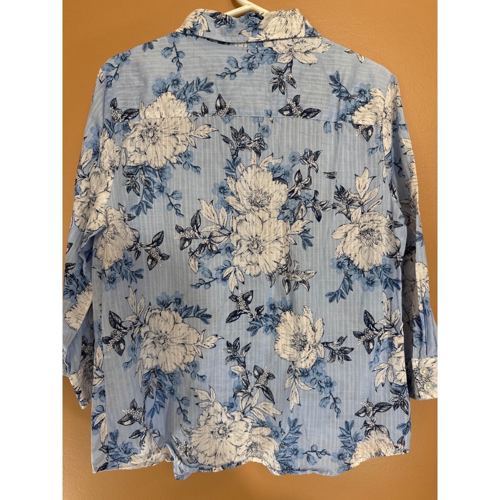 Karen Scott Mens Blue White Floral Cotton‎ Button Down Shirt Large Long Sleeve - Picture 4 of 5